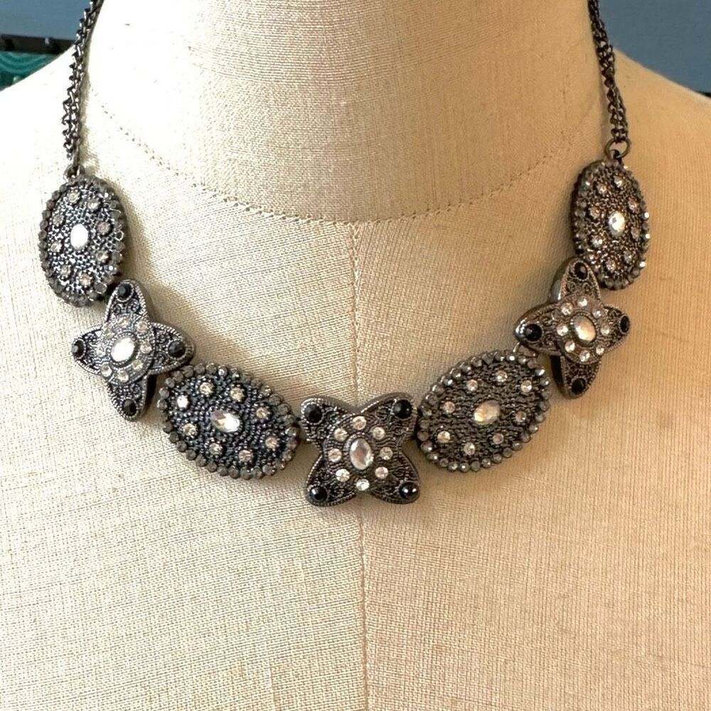 GREY AND BLACK RHINESTONE  DIAMANTE CHOKER NECKLACE